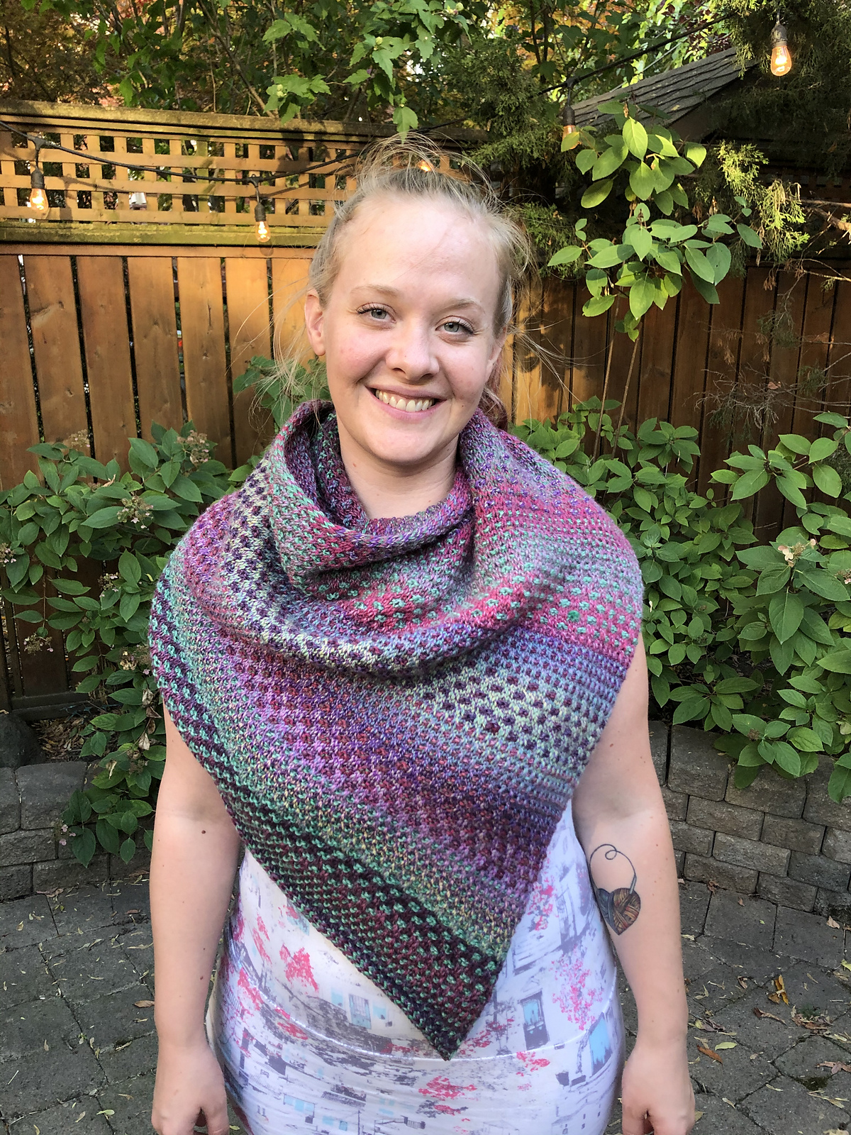 Knitting up a tank with some self striping rainbow gradient yarn I dyed :)  : r/knitting